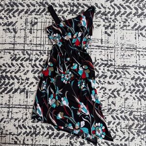 Floral Black Mixed Strap Size Small Asymmetrical Hem Dress